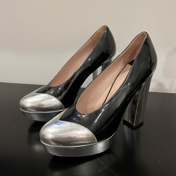 Miu Miu Patent Cap Toe Block Heels - Picture 1 of 8